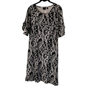 Rafaella Black White Chain Print Dress Short Sleeve 100% Cotton Size Small